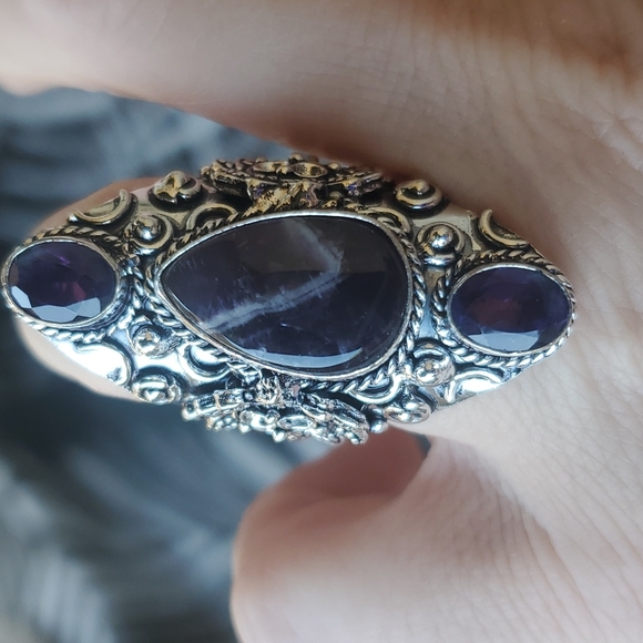 New Chevron Amethyst 925 Silver Statement Ring. - Picture 7 of 10